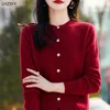 Женские трикотаж Lhzsyy Ladies круглая шея мериносовая шерстяная кардиган весенний свитер.