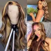 ハイライトウィッグヒューマンヘアブラジルのgluelessフルハニーブロンド色の女性レースフロントウィッグのための人間の髪のかつら