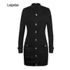 Vestidos de trabalho Terno feminino Blazer Jacket Dress Women Bodycon Button Button Botão Pocket Party Office Use Short Traje Mujer