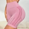 2024 Uitschiet yoga sport shorts lu sexy hollow out dames naadloze shorts hoge taille heup hip lifting skinny mode gym training elastische fiess broek