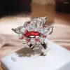 Cluster Rings Luxury Red Gemstone Pearl Butterfly For Women Advanced Inlaid Full Diamond Zirconia Engagement 925 Silver Jewelry