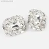 Urok elegancki imitacja Kryształ Kryształ Big Square Ear Studs For Women Wedding Clip Kolczyki Bridal Jewelry Akcesoria240408