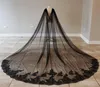 Veaux de mariée Real Pos Black Cape Sequins Lace Tulle Wedding Boleros Accessoires Cathédrale pour la mariée 3 5 METRES2612625