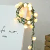زخرفة الحفلات راتان زهرة عيد الحب الورد LED LED سلسلة DIY GARLAND محاكاة ورقة خضراء الفوانيس بطارية مربع USB.