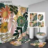 Rideaux de douche rideau floral boho 180x180 cm feuilles tropicales de la salle de bain avec crochets de bain de bain cover de toilette