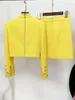 Robe en deux pièces Automne Fashion Fashion Sexy Sexy Diamond Per perle Short Top Yellow Suit