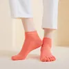 5 Pairs Womens Short Socks Five Finger Solid Cotton Ankle Lady Girls Candy Color Spring Summer Low Tube Casual Toe 240408