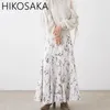 Saias japonesas Vintage Floral Impresso para mulheres de cintura alta Slim Fit Midi comprimento