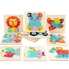 Puzzles 10.7 cm Kids Wood Colorf 3D Toy Montessori Cartoon Animals Jigsaw Puzze Educational Drewniane zabawki dla dzieci Drop d dhuj7