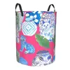 Bolsas de lavanderia rosa cesto chinês cesto colapsível aquarela chinoiserie house plantas cesto de bebê para berçadores de berçários caixas de armazenamento organizador