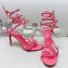 Rene Caovilla High Heel Sandals Designer Women Dress Shoes 9.5 Cm Serpentine Wraparound Crystal Foot Ring Fashion Party Shiletto Shipleto New New