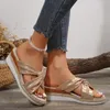 Sandals 2024 Summer Golden High Heel Women's Slope Open Toe Zapatos Mujer Tendencia