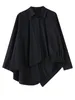 Kvinnors blusar xitao asymmetriska kvinnor kausal skjorta mode svart långärmad lapel topp inledande vårpersonlighet lös dmj3014