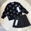 girl Pleated skirt Girls knitted sweater kid dress 2styles Cute fasion Pullover top style 100% cotton comfortable tops brands kids two pieces set Summer Spring Autumn