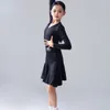 ステージウェア2024国際子供用ラテンダンスドレス女性パフォーマンストレーニング長袖ブラックスプリットスカート