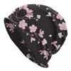 Boinas Cherry Blossom Flower Plant - preto Capinho de malha quente Bonnet Hat de outono Winter Fuziados ao ar livre Chapéus para adultos unissex