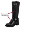 34-42 JOZHAMTA Vintage Size 568 Western Women Genuine Leather Knee-high Boots Thick High Heels Autumn Winter Shoes Woman Retro 240407 a