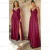 Party Dresses A-Line Homecoming Graduation Dress 2024 V-hals Spaghetti Rems Side Split Chiffon Formal Evening Prom Glowns Golvlängd