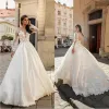 2024 Fashion Wedding Dresses Long Sleeves Appliques Lace Satin Bridal Gowns Custom Made Open Back Sweep Train A-Line Wedding Dress