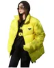 Nuove donne Stand Collar Neon Desinger Giallo colore giallo Down Cottle Paint di Parkas caldo imbottito SML