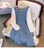 Casual Dresses Size M-4XL Denim A-line Dress For Women Lace Long Sleeve Square Collar Jean Female Spring Summer Oversize Slim