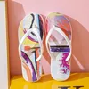 Sandals Summer Graffiti Beach PVC Jelly Flat Contrasting Color Flip Flops Anti-slip Slippers Women Ankle Strap Woman