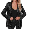 Costumes de femmes revers Femmes Blazer Elegant Shinny Sequins Office Lady Blazers Spring Summer Casual Long Mancheve Fashion Slim Female Veste Femme