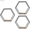 Autre décoration intérieure 1/2/3 Pièces étagères murales Métroises en métal ciseaux en bois flottants décoratifs hexagonaux YQ240408