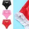 Women's Panties Womens Shiny Leather Maid Cosplay Booty Shorts Underwear Crosscriss Lace Up Ruffled Knickers Lingerie Exotic High Waist