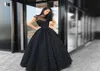 2020 Nieuwe zwarte avondjurken pure sweetheart nek korte mouwen tule vloer lengte parels een lijnvestido party prom jurken4074200