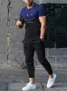 2023 Sommer Sportwarenanzüge Kurzarm T -Shirt Long Hosen Männer 2 -Stück -Sets Man Tracksuits 3D bedrucktes lässig übergroße Kleidung 240329