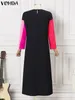 Robes de taille plus 5xl Vonda Bohemian Long Maxi Robe d'automne femme mode élégante 3/4 manches à manches décontractées.