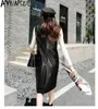 Повседневные платья ayunsue настоящее кожаное платье для женщин 2024 Элегантная подлинная овчина корейская одежда моды Слитная средняя длина