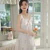 Fairy Nightgown Abricot Nightwear Summer Imprime Ice Silk Night Robe Femmes Satin Satin Sleeples Slip Slip Slip 240408