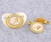 Golden Initial Letter Baby Pacifier med Chain Clip Luxury Sucette Bebe BPA White Chupete i 018 månader 2104076573926