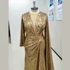 Robes de fête Golden à manches longues à manches longues robe de soirée plie de la nuit chic