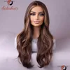 Synthetic Wigs Long Mixed Brown Highlights Wavy Wig For Women Natural Curly Heat Resistant Fiber Everyday Cosplay Drop Delivery Hair P Othka