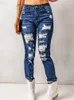 Women's Jeans 2024 Worn High Waist Tight With Blown Hole And Hollow Out Design Feeling Small Footwear For Women