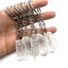 Keychains 10st Natural Rough Raw Stone Crystal Pillar Pendant Mineral Quartz Keychain Charms Hangle Car Key Holder Ring Jewelry