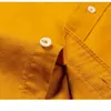 Mens pure cotton long-sleeved shirt spring yellow stand-up collar casual top mens solid color button-down formal shirt240325