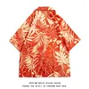 Camicie casual maschile in stile da spiaggia a strisce floreali a manica corta maglietta di lino per estate