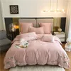 Set di biancheria da letto a fiori ricamati rosa set di lusso di cotone egiziano in cotone egiziano a doppia dimensione foglio piumino copripiumino 4 pezzi per casa