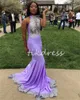 Unieke Lilac Black Girls Prom Dress 2024 met zilveren Appliques Mouwloze Mermaid Formele avondjurk Elegant verjaardag Dance Party Dress Charmant Vestidos de Gala