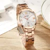 Kvinnor Steel Watch Ladies Luxury Dress Fashion Quartz Wristwatch Classic Crystal Gold Armband Women Watch Clock