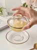 Skålar kinesiska guldkantade glaskoppar med lock dessert cupbowl -täckning set transparent hushåll