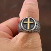 Vintage 14K Gold Cross Ring Mens Punk Christian Easter Jesus Ring Jewelry Biker Amulet Gift Size 7-13