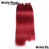 Synthetic Wigs Black Pearl Pre-Colored Yaki Human Hair Bundles 4 Pcs One Pack 190 Gram Brazilian Straight Weave Red Burg Non-Remy Drop Ottnx