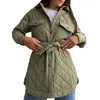 Women's Jackets Louatui Women Quilted Jacket With Belt Lightweight Casual Warm Single Breasted Long Sleeve Outwears Overcoat