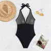 Kobietowe stroje kąpielowe seksowne błyszczące cekiny Deep v Backless Monokini Hanter Women One Piece Swimsuit Kobiet Bather Kąpiel Kąpiec Swim Lady V4996