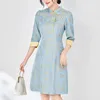 Robes décontractées de style chinois chinois femme cheongsam robe printemps été élégante pour femmes trois quart de manche imprimé vintage